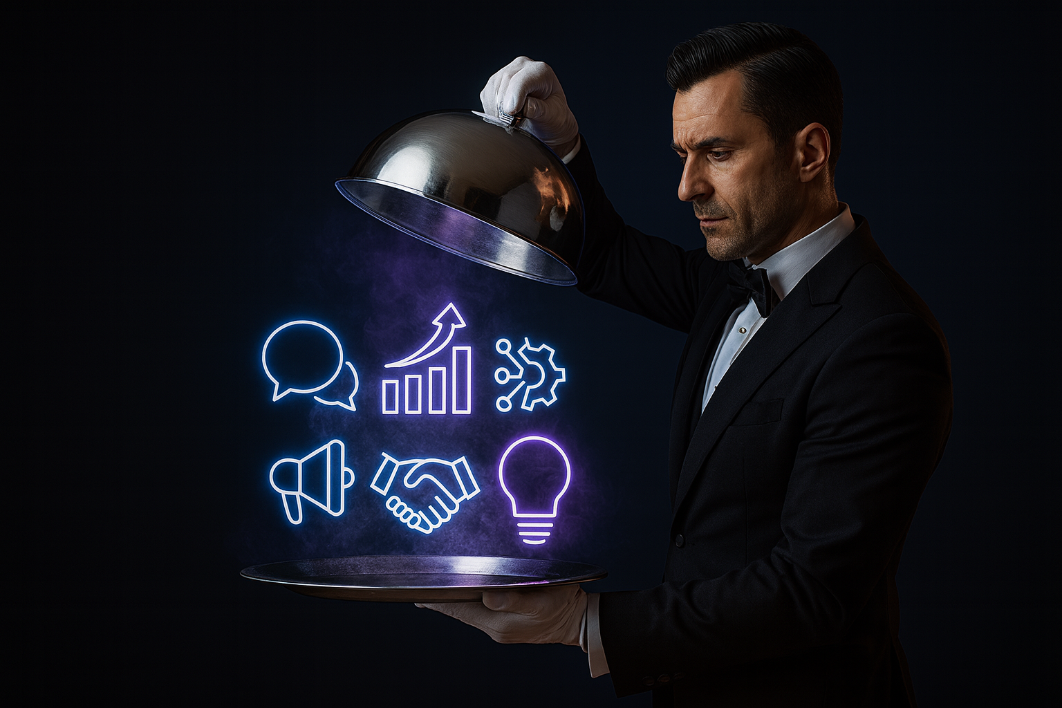 Especialista Grek apresentando soluções de marketing digital, desenvolvimento web e automações com IA